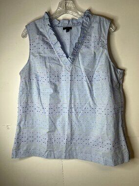 Talbots Size Large Ruffle Neck Popover Top Multi Color Clip Dots Side Zipper